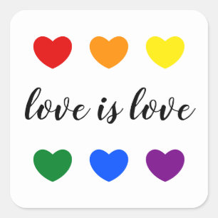 Adesivo Quadrado Personalizar Texto Amor é Amor Corações LGBT do Ar