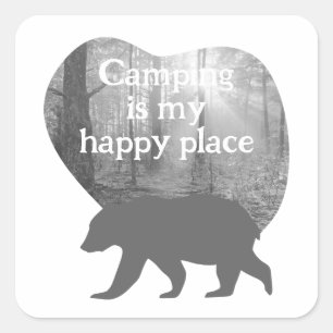 Adesivo Quadrado Personalizável "Acampamento é meu lugar feliz"
