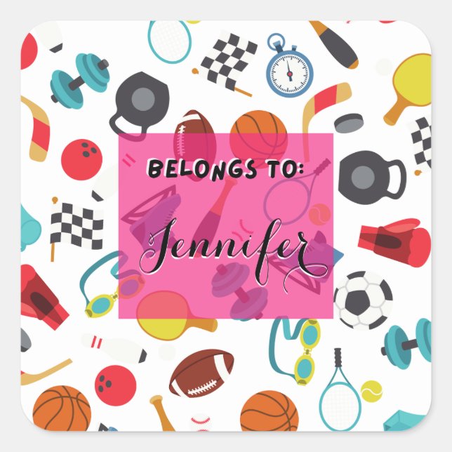 Adesivo Quadrado Personalizável pertence a esportes infantis (Frente)