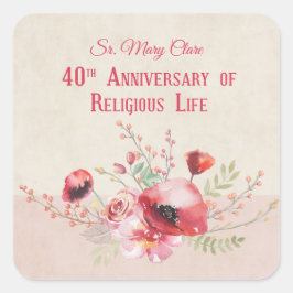 Adesivo Quadrado Personalize, 40 anos de freira, rosa e