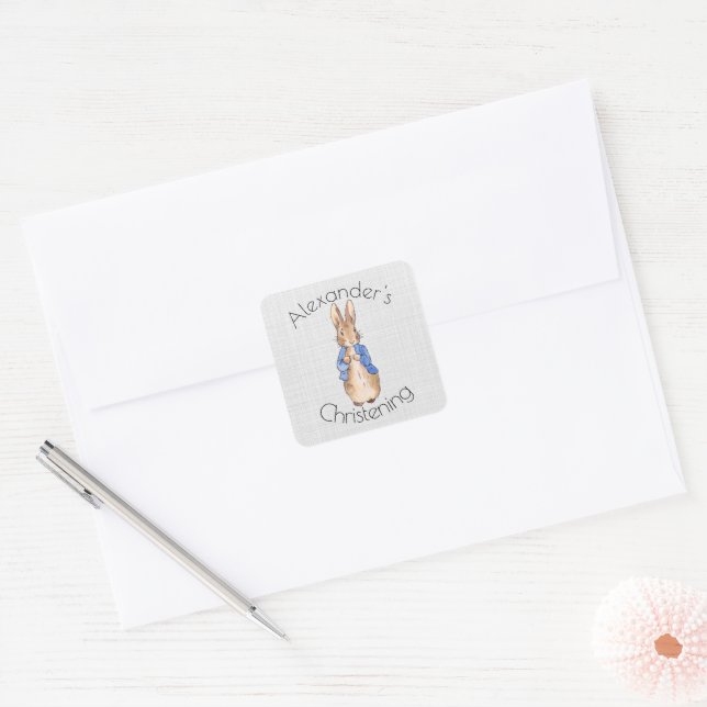 Adesivo Quadrado Personalize coelho clássico do batizado (Envelope)
