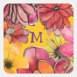Adesivo Quadrado Personalize. Energia florescente vibrante dos anos