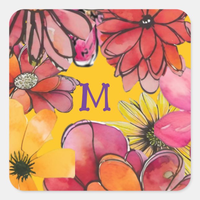 Adesivo Quadrado Personalize. Energia florescente vibrante dos anos (Frente)