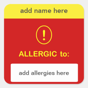 Adesivo Quadrado PERSONALIZE ESTE ~ Adicionar Nome + Alergia.