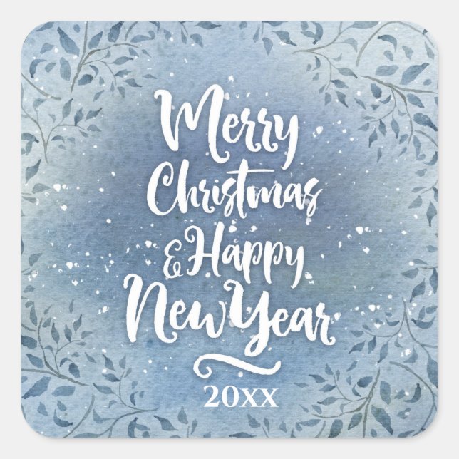 Adesivo Quadrado Personalize Floral de Natal Ano Script Feriado (Frente)