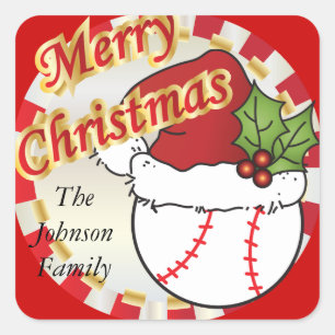Adesivo Quadrado Personalize o basebol do Feliz Natal