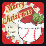 Adesivo Quadrado Personalize o Merry Christmas Baseball<br><div class="desc">Os Stickers do Esporte de Natal prontos para personalizar. ⭐ Este produto é 100% personalizável. Gráficos e/ou texto podem ser adicionados, excluídos, movidos, redimensionados, mudados, rodados etc... 99% dos meus designs na minha loja são feitos em camadas. Isso facilita o redimensionamento e a movimentação de gráficos e textos para que...</div>