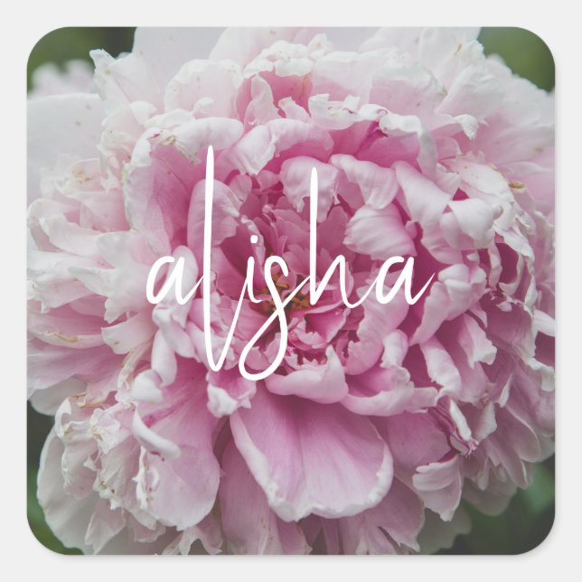 Adesivo Quadrado Personalize! Pink Peony Floral Stickers (Frente)