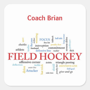 Adesivo Quadrado Personalize, treinador de hóquei em campo Obrigado