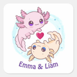 Adesivo Quadrado Personalized Axolotl Couple Valentine Sticker