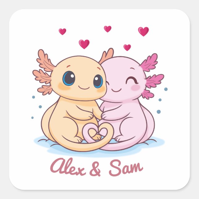 Adesivo Quadrado Personalized Axolotl Valentine Sticker (Frente)