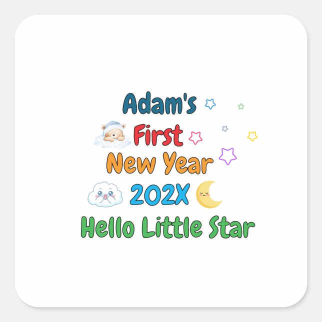 Adesivo Quadrado Personalized Baby’s First New Year – Cute Design P (Frente)