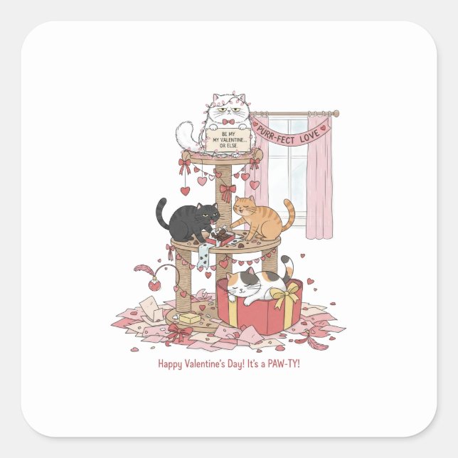 Adesivo Quadrado Personalized Cat's Meow Valentine's Day Stickers (Frente)