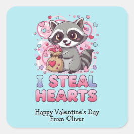 Adesivo Quadrado Personalized Cute Raccoon Classroom Valentine