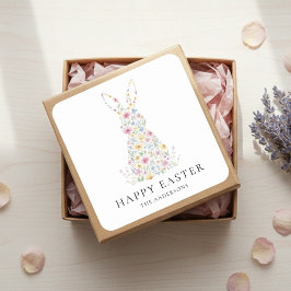 Adesivo Quadrado Personalized Floral Easter Bunny | Custom 