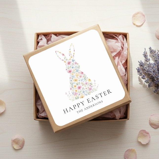 Adesivo Quadrado Personalized Floral Easter Bunny | Custom  (Criador carregado)
