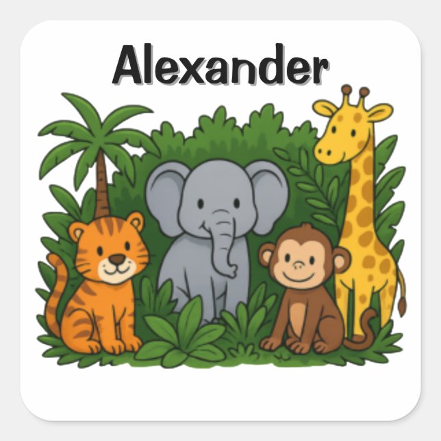 Adesivo Quadrado Personalized Jungle Animal Stickers  For kids (Frente)