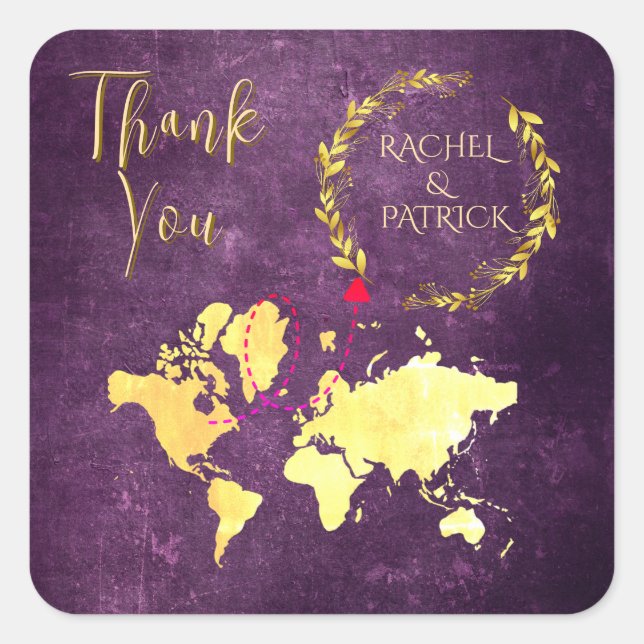 Adesivo Quadrado Personalized Map of Love Journey Wedding (Frente)