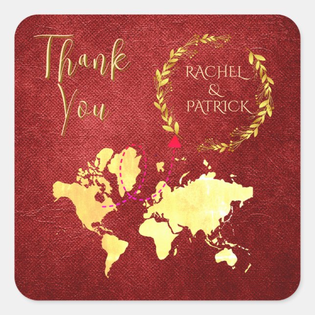 Adesivo Quadrado Personalized Map of Love Journey Wedding (Frente)