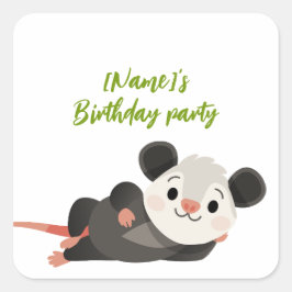 Adesivo Quadrado Personalized Opossum Birthday Party