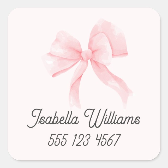Adesivo Quadrado Personalized Pretty Pink Bow Girl (Frente)