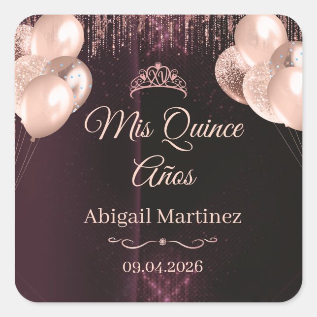 Adesivo Quadrado Personalized Quinceañera Square Stickers | labels (Frente)