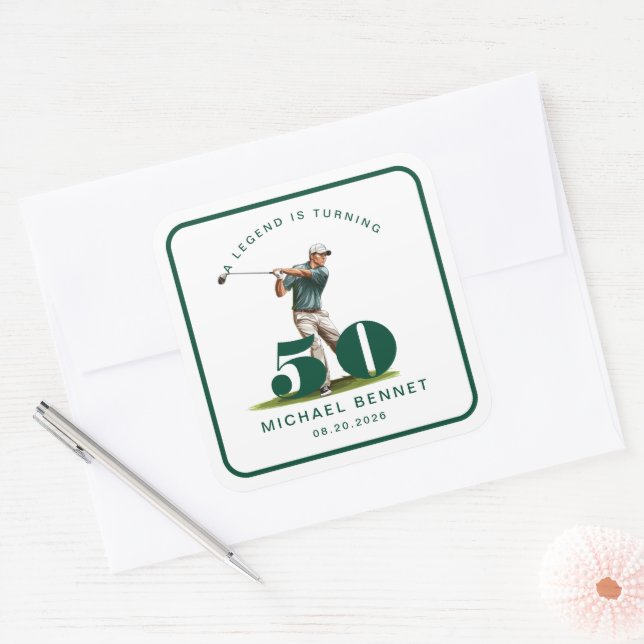 Adesivo Quadrado Personalized Sports Golf 50th Birthday (Envelope)
