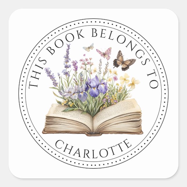 Adesivo Quadrado Personalized This Book Belongs To Floral Book (Frente)