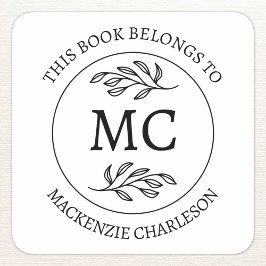 Adesivo Quadrado Personalized This Book Belongs to Monogram