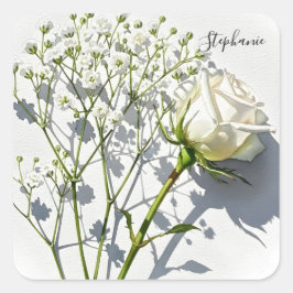Adesivo Quadrado Personalized White Rose Floral Sticker