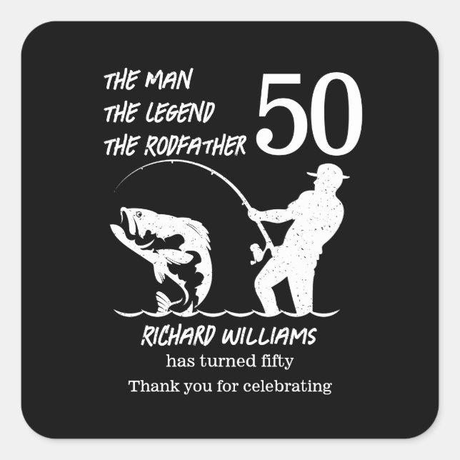 Adesivo Quadrado Pesca da lenda Roddad 50º Aniversário (Frente)