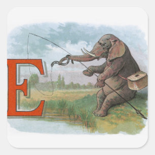Adesivo Quadrado Pesca de elefantes-da-safra