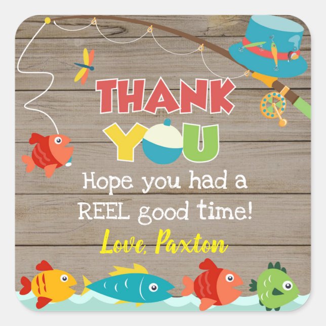 Adesivo Quadrado Pesca De Peixe Aniversário Obrigado Pelos Vinheiro (Frente)