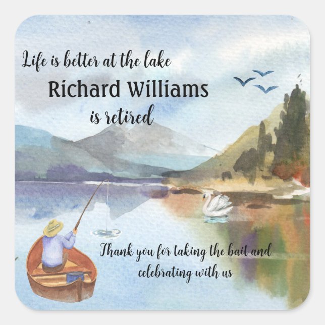 Adesivo Quadrado Pesca de reforma na aquarela do lago (Frente)