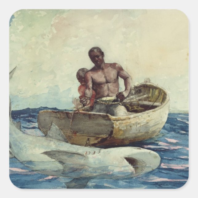 Adesivo Quadrado Pesca do tubarão, 1885 (Frente)
