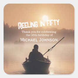 Adesivo Quadrado Pesca Sunrise Pescador 50º Aniversário