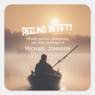 Adesivo Quadrado Pesca Sunrise Pescador 50º Aniversário