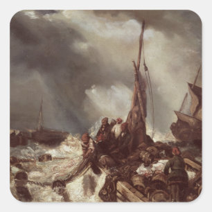 Adesivo Quadrado Pescador puxando na rede, 1868