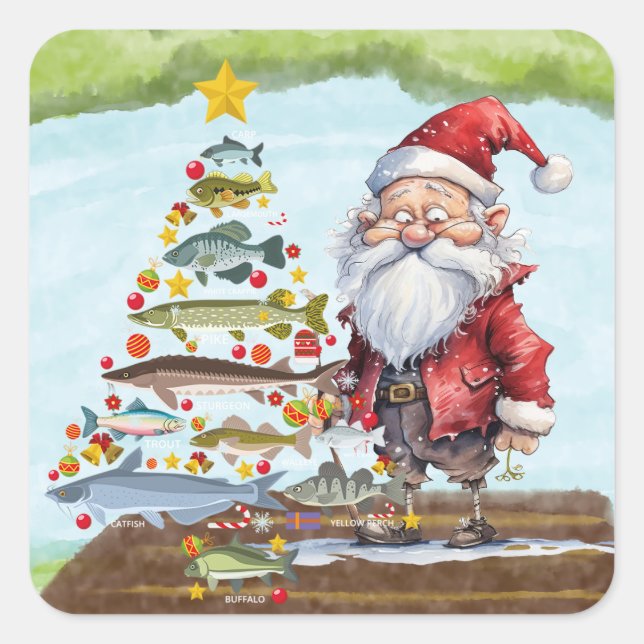 Adesivo Quadrado Pescar Natal com Papai Noel (Frente)