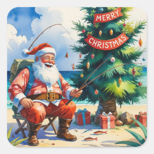 Adesivo Quadrado Pescar o Natal temido com Papai Noel