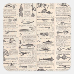 Adesivo Quadrado Pescarias Vintage: Pescador antigo dos anos 1900
