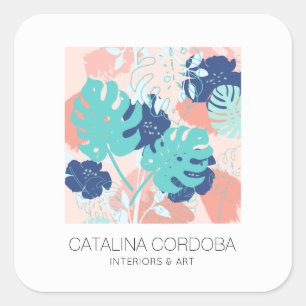 Adesivo Quadrado Pêssego/hortelã tropicais modernos do teste padr