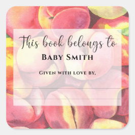 Adesivo Quadrado Pêssegos aquarelas - Este livro pertence a