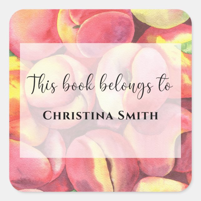 Adesivo Quadrado Pêssegos aquarelas - Este livro pertence a (Frente)