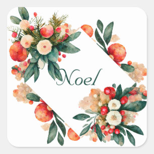 Adesivo Quadrado Pessegueiro e Fruta de chá e flores no Natal