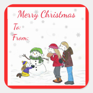 Adesivo Quadrado Pessoas de Lizzy, Snowman, Snowman, divertimento e