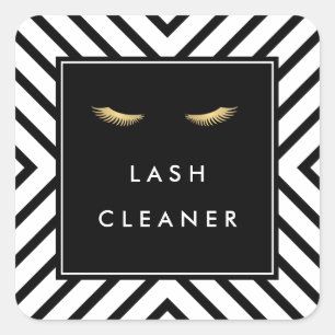 Adesivo Quadrado Pestanas douradas com teste padrão preto e branco