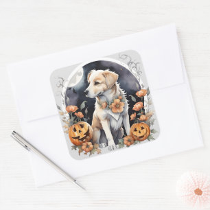 Adesivo Quadrado Pet Floral Adorável de Queda Adorável do Halloween