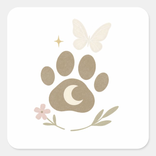 Adesivo Quadrado Pet Memorial Paw com Lua e Borboleta - Simpatia (Frente)