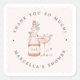 Adesivo Quadrado Pétalas e Prosecco Chá de Noiva Despedida de Solte